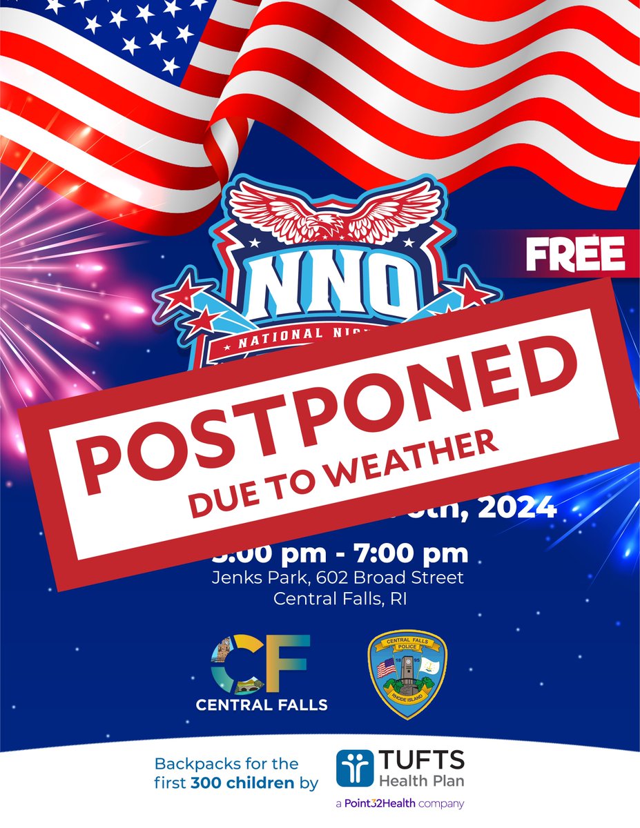The National Night Out Event has been canceled due to weather.
--
El evento National Night Out ha sido cancelado debido al clima.
