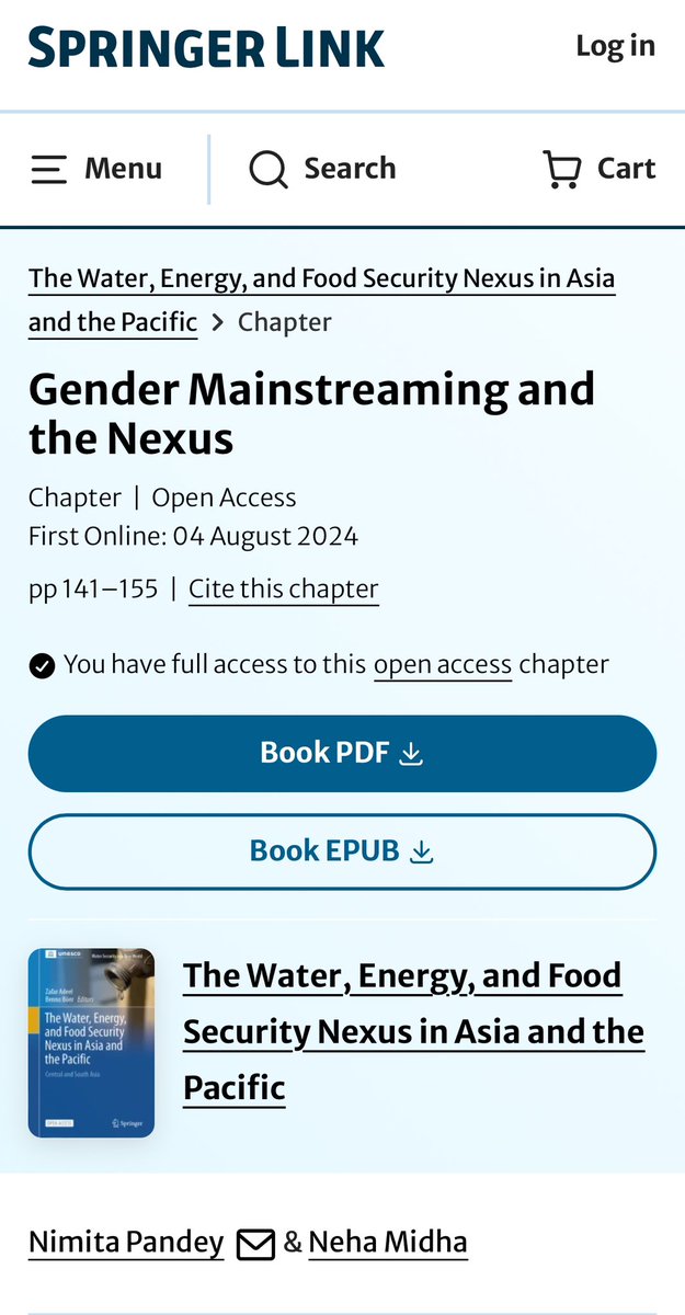 nimita_pandey's tweet image. #NewPublication 
The book chapter titled, &quot;Gender Mainstreaming and the Nexus&quot;, co-authored by @NehaMidha1 and me, is published in @SpringerNature 

Thanks to editors, reviewers and colleagues for their revering support and encouragement 🙏🌸
[Book Link- link.springer.com/book/10.1007/9…]