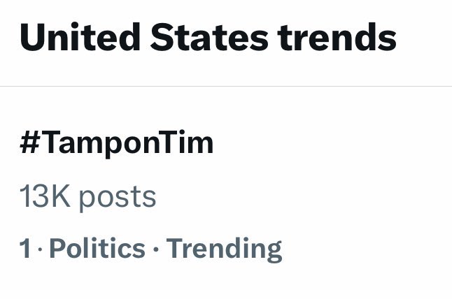 EndWokeness's tweet image. #TamponTim is the top trend on 𝕏 - A reference to Gov Tim Walz mandating TAMPONS in BOYS bathrooms 💀