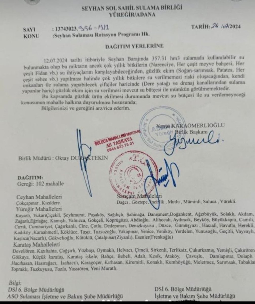 bizadanaliyik's tweet photo. Çukurova çiftçisine resmî yazı ile “su yok ekmeyin” mesajı gönderildi!

- Türkiye'nin en verimli ovalarından Çukurova'da su sorunu büyüyor. Tarımda “sonunda bu da oldu” dedirten bir uygulama ile Seyhan Sol Sahil Sulama Birliği çiftçilere güzlük ekim yapmamaları uyarısında bulundu.