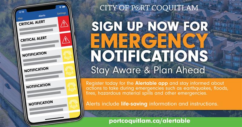 The Alertable app can give you a heads up on fires, floods, emergency road closures and more. This information will be specific to PoCo and may include safety instructions. 

Visit portcoquitlam.ca/alertable for more information and to download the app.

#PortCoquitlam