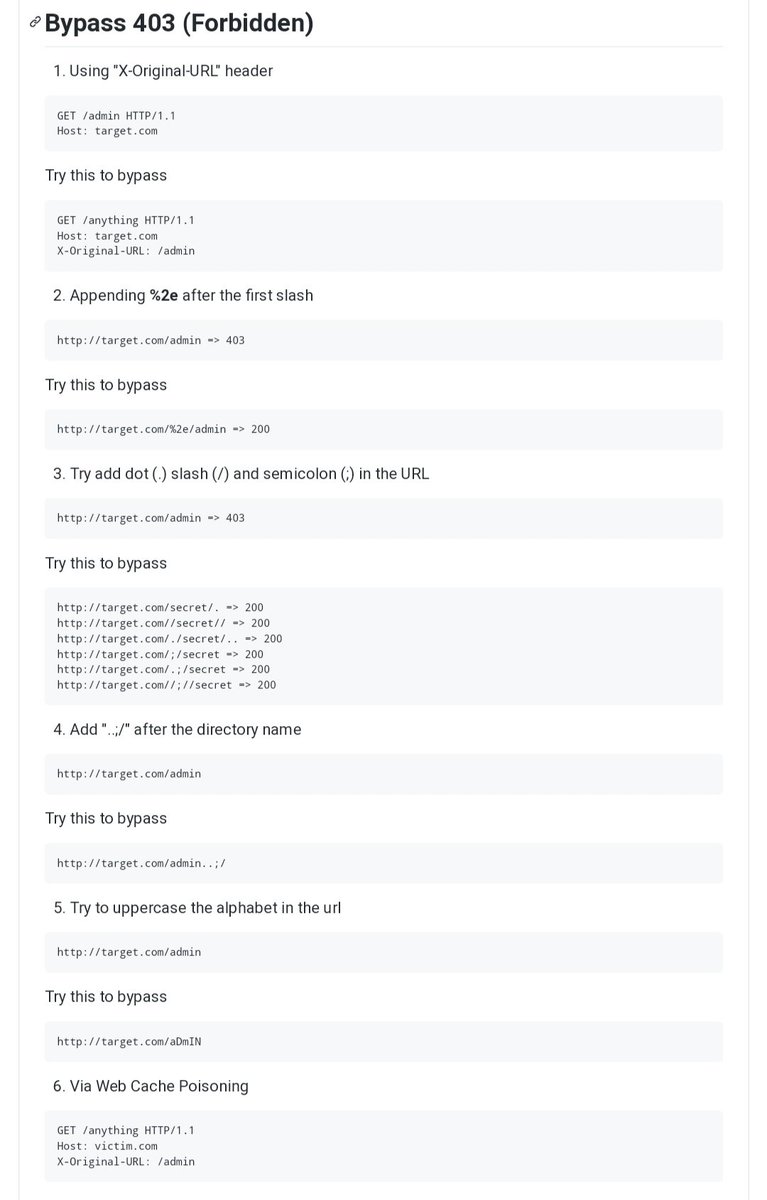 pwn4arn's tweet photo. 403 bypass methodology https://t.co/pkdkIsARz4