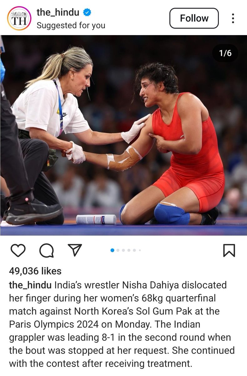dorwang's tweet photo. Brave but unlucky. Heart breaking after so much hardwork. Mystery of fate or opponent had grace of god. Wish her speedy recovery and my head is held high by her performance. They talk of medals but her performance despite injured will be etched in our minds. My hero of Paris 2024 https://t.co/7k9SU7JOSP