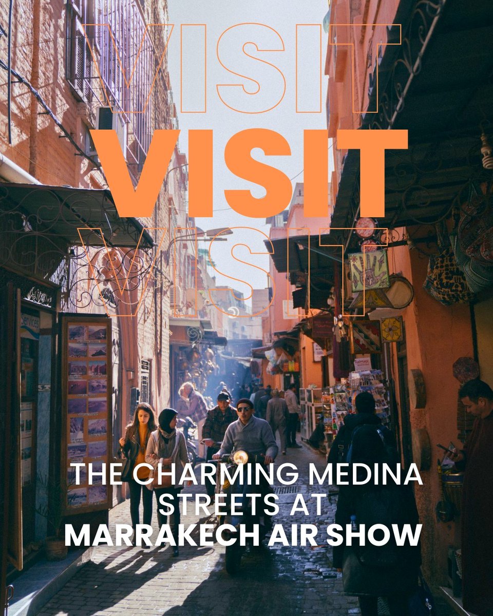 MAS_Airshow_ma's tweet photo. Come to see the vibrant streets of Medina at the #MarrakechAirShow! 🚶♂️
🌐Visit our website: https://t.co/VnQYfcfuac
📩For inquiries, email us at: contact@marrakechairshow2024.com
#MAS24 #Morocco #MedinaStreets #Travel #ExploreMarrakech https://t.co/T9mG7nN6Gu