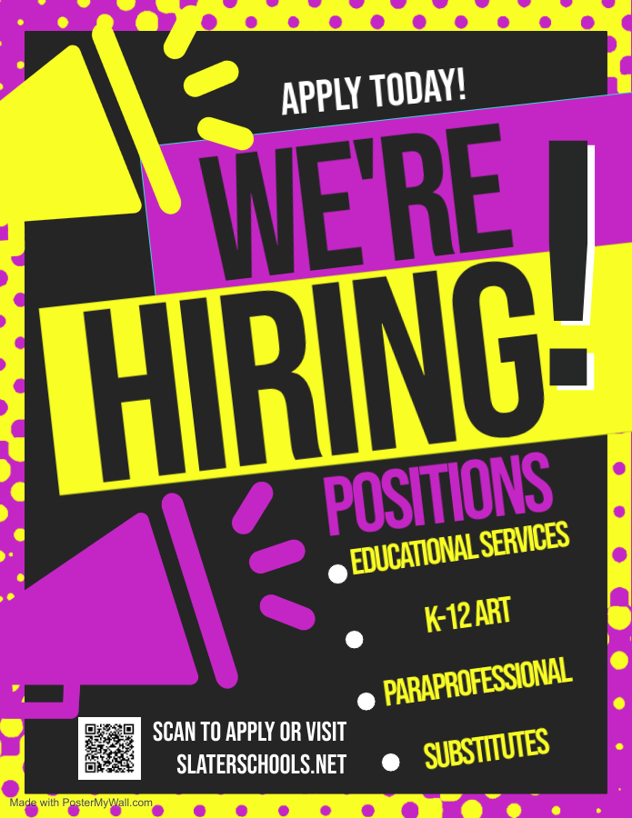 The Slater School District is seeking candidates for employment. Please follow the link to apply and become a part of the Wildcat family!! 💜💛 slaterschools.net/page/employmen…