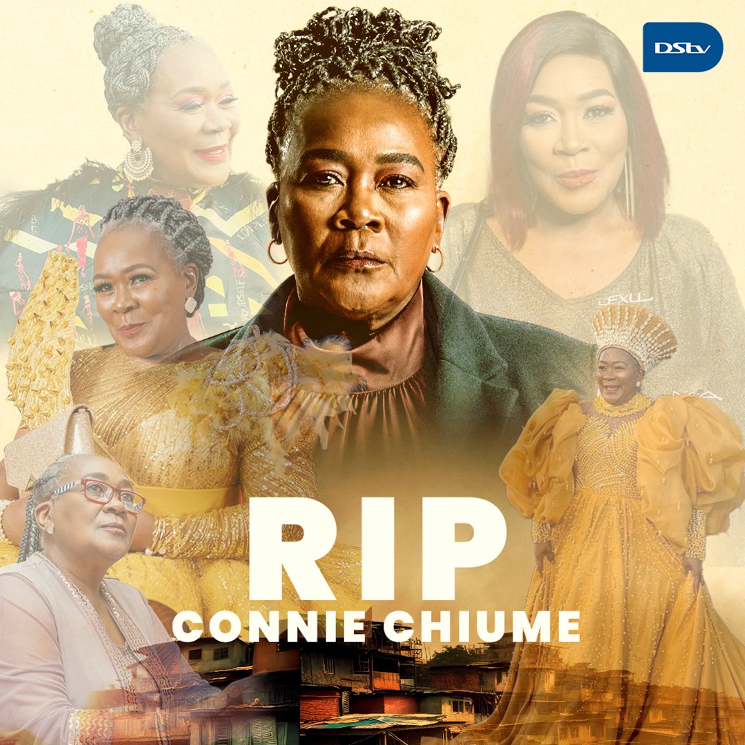 DStv's tweet image. MultiChoice mourns the loss of the incredible talent and impact of award-winning actress Connie Chiume - famous for her role in Mzansi Magic’s Gomora. 📽️🎞️ 

Our heartfelt condolences go out to her family and loved ones. 💐 Hamba Kahle mama.  🕊️