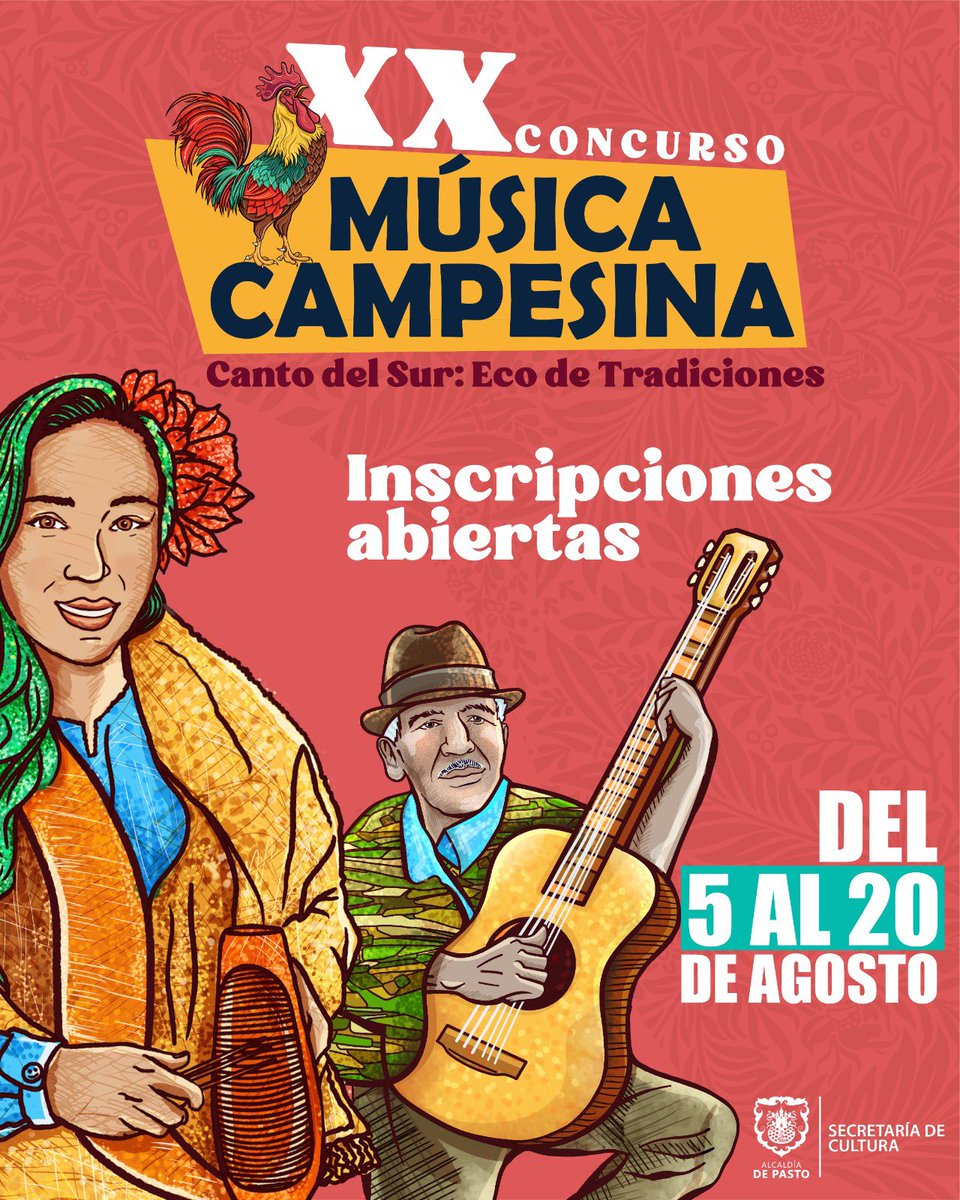 alcaldiapasto's tweet photo. 🎶 ¡Participa en el XX Concurso de Música Campesina "Canto del Sur: Eco de Tradiciones"! 🎶
📄 Consulta los términos de la convocatoria en el siguiente enlace: https://t.co/QZrePEVMmB
No te quedes fuera.🌾🎵
#CantoDelSur #EcoDeTradiciones #CulturaPasto #MúsicaCampesina https://t.co/VJO3yNNJF8
