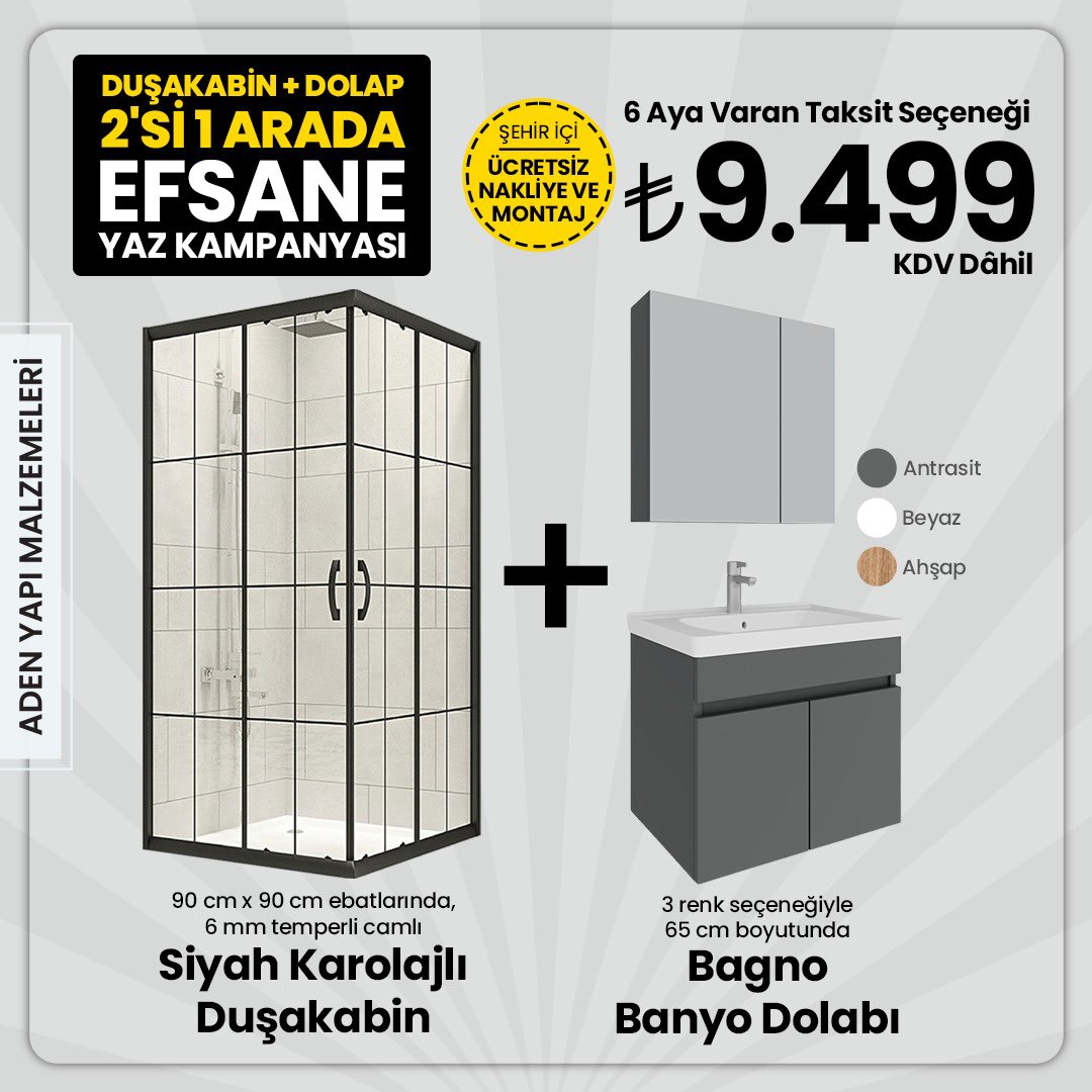 Efsane Yaz Kampanyası 🤩
Duşakabin + 60cm Banyo Dolabı 9.499₺ 🌟🌟
#duşakabin #banyodolabı #ilhamdolu #Antalya #banyotadilatıantalya #banyodekorasyon