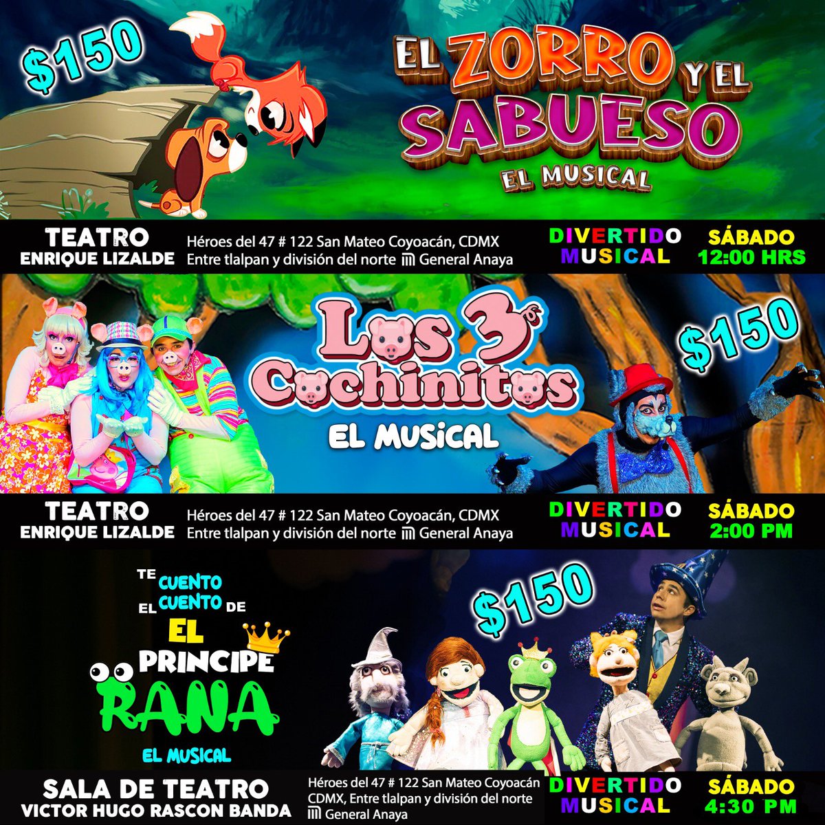 TortProduccion's tweet photo. Nos vemos este sábado para disfrutar de cualquiera de nuestros espectáculos musicales. 

Solo muestra la imagen en taquilla y obtén tus descuentos en todos tus boletos 

@SOGEM_Oficial https://t.co/sja4RllQhf