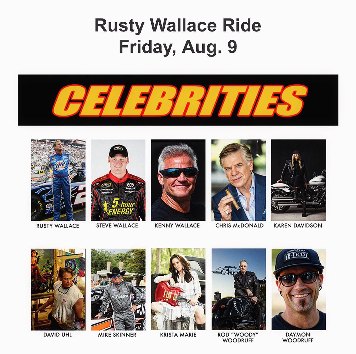 The Sturgis Buffalo Chip’s Rusty Wallace Ride presented by Harley-Davidson® is going big for its 6th annual event on Friday, Aug. 9. 
The ride kicks off from Outlaw Square and the Rocksino by Hard Rock Deadwood in Historic Deadwood, SD. 
Visit: RustyWallaceRide.com