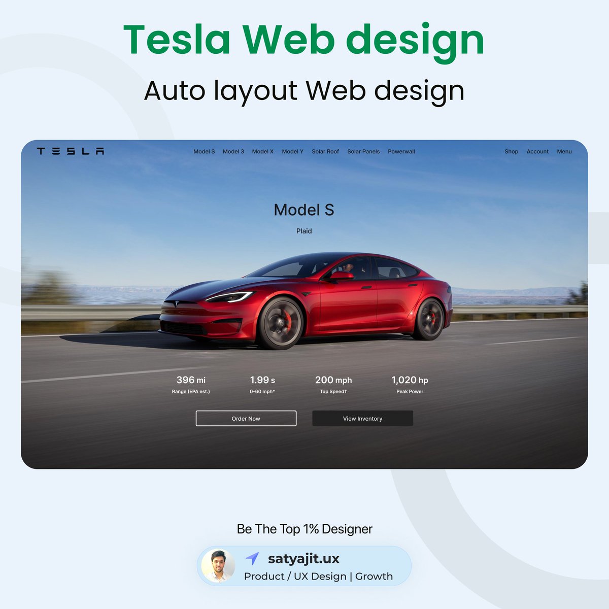 SatyajitMane_'s tweet photo. Focused on sleek aesthetics, intuitive navigation, and an enhanced user experience to reflect the innovation and luxury of Tesla vehicles. Swipe to explore the future of automotive web design!
#WebDesign #Tesla #UIUX #UserExperience #DigitalDesign #TechInnovation #DesignI https://t.co/7qYRCUWUHn