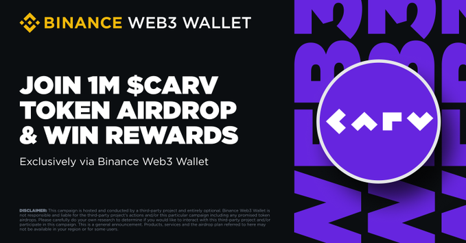 bengbengp2e's tweet photo. 🪂CARV Airdrop: Your Chance to Win Big with Binance Web3 Wallet 🔥

🎊The @carv_official Airdrop, in collaboration with Binance Web3 Wallet, is here to change the game. This is your opportunity to potentially win a share of a massive prize pool worth 1 million $CARV tokens, with a rumored mainnet launch just around the corner.

🥳Here's why this is a can't-miss event:

✅Huge Potential Rewards: With a pre-market price factored in, the prize pool could soar to over $2 million worth of $CARV and USDT! This is one of the biggest airdrops of 2024.
✅Strong Community & Project: Despite the bear market, CARV boasts a thriving community with over 600,000 members across Discord, Telegram, and Twitter. The project is backed by leading investors like Temasek's Vertex, HashKey Capital, and Animoca Brands, with a whopping $50 million in funding.
✅Binance Listing Potential: Rumors are swirling that a Binance listing could be on the horizon for $CARV upon its mainnet launch. This could lead to significant price appreciation for your airdrop tokens.

🔗Join Now: https://t.co/syPvL8VL7y

Don't miss out on this incredible opportunity! This could be your chance to own a piece of the future of gaming and data with CARV.

#BBG