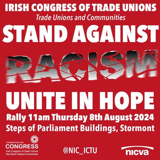 NASUWT_NI's tweet photo. Take a stand against far-right rhetoric and racist threats by joining us at the rally at Stormont at 11am on Thursday. https://t.co/0q7ikvGMpT