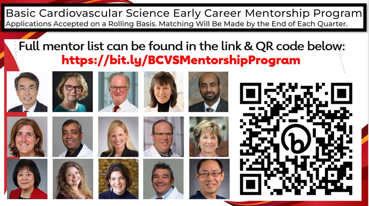 Basic Cardiovascular Sciences (BCVS) Early Career (@bcvsearlycareer) on Twitter photo 📢 The #BCVS Early Career Mentorship Program is accepting applications for the 24-25 year! Apply now!
bit.ly/BCVSMentorship…
Unsure? Watch an interview from one of our successful matches! <a href="/SeanM_Wu/">Sean M Wu, MD PhD</a> youtu.be/cGCPugxVPq8?fe…
<a href="/BarefieldD/">Dave Barefield, PhD</a> <a href="/ChiFungLeePhD/">Dr. Chi Fung Lee</a> <a href="/5FootScientist/">Dr. Diana Martinez - find me at Azulesky</a> 📢 The #BCVS Early Career Mentorship Program is accepting applications for the 24-25 year! Apply now!
bit.ly/BCVSMentorship…
Unsure? Watch an interview from one of our successful matches! <a href="/SeanM_Wu/">Sean M Wu, MD PhD</a> youtu.be/cGCPugxVPq8?fe…
<a href="/BarefieldD/">Dave Barefield, PhD</a> <a href="/ChiFungLeePhD/">Dr. Chi Fung Lee</a> <a href="/5FootScientist/">Dr. Diana Martinez - find me at Azulesky</a>