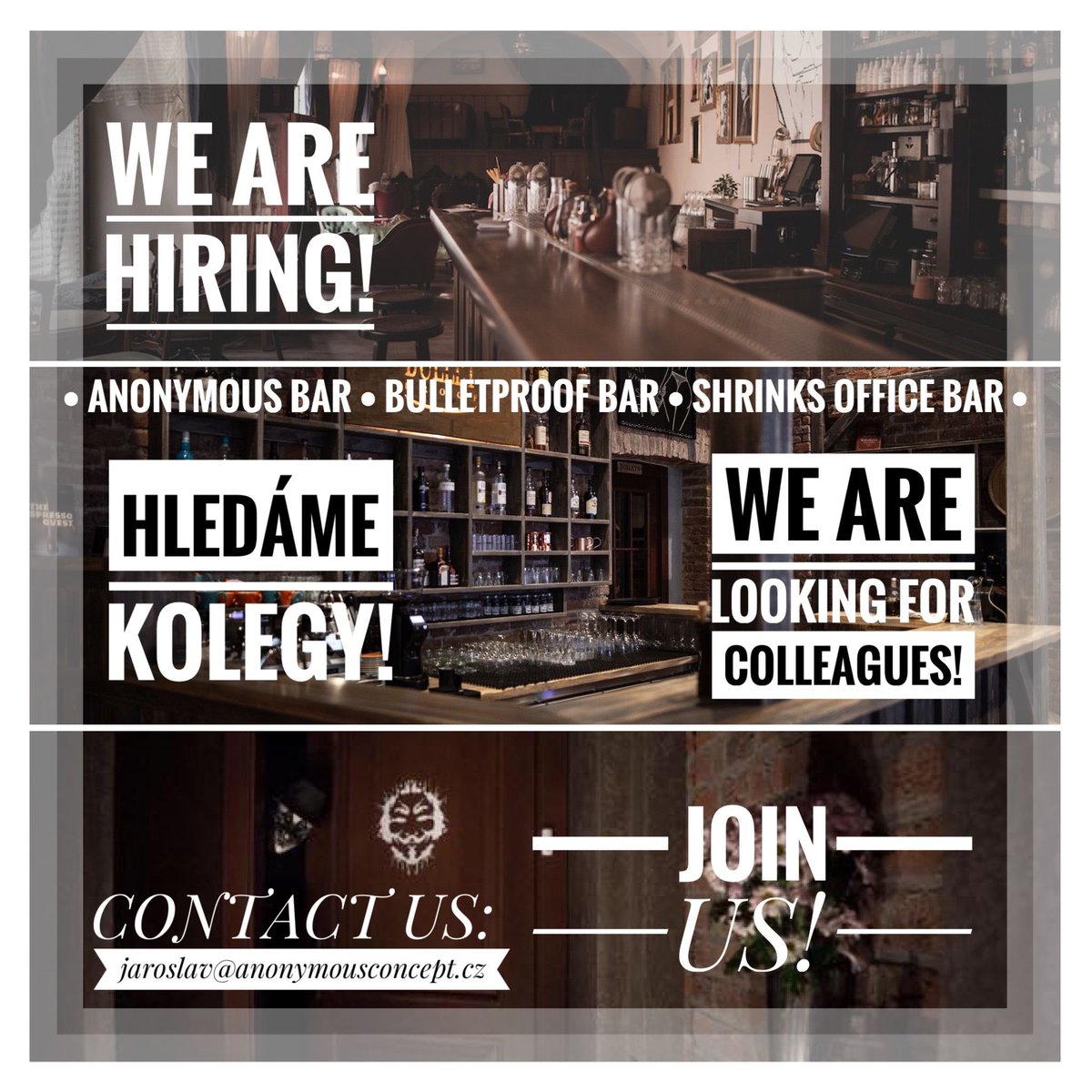 čůs
nabíráme k nám do barů v Praze nový kolegy barmany. 
kdyby měl někdo zájem tak napište na mail a za rt budem taky rádi 🤘🏻