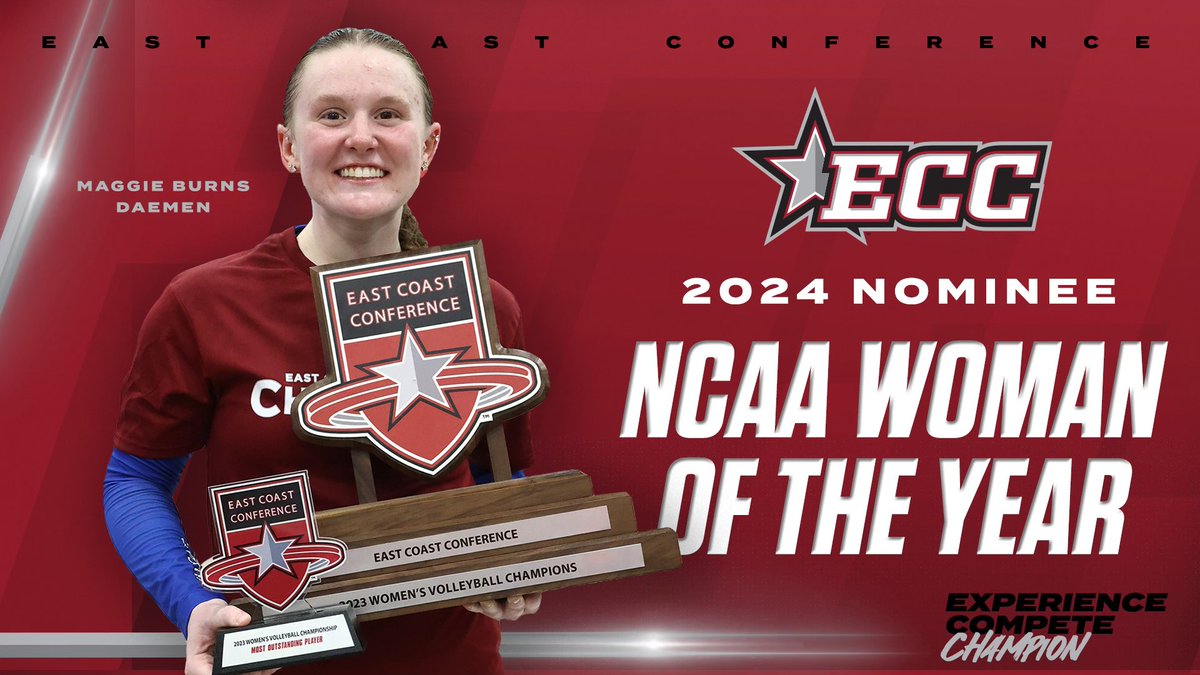ECCSports's tweet photo. Congratulations to @DaemenAthletics Maggie Burns (@maggie__burns), the ECC’s nominee for the 2024 @NCAA Woman of the Year Award!

"Representing the ECC as a @DaemenWVB player, @GoTeamIMPACT fellow, SAAC President, and human-being was an absolute privilege and honor," said Burns. "I’m so proud to be an alumni from the ECC and will always cherish my time representing such an amazing conference as an athlete, leader, and person." 

🔗 - https://t.co/J7d3WwZTMj