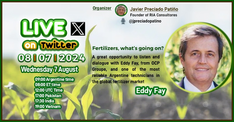 jpreciadopatino's tweet image. Stay tuned! Tomorrow, a new Live Session to talk about the #fertilizers market, #phosphorus, #urea #UAN #MAP #DAP #grains and everything that is important for the #farmers, here in Argentina🇦🇷🇦🇷, but in the world too.
