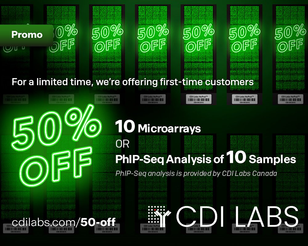 cdi_labs's tweet image. Limited time only, we're offering first-time customers 50% off 10 #microarrays or PhIP-Seq analysis of 10 samples! Don't miss this opportunity to advance your research with our amazing products for #autoantibody and epitope-level #antibody profiling.
cdilabs.com/50-off