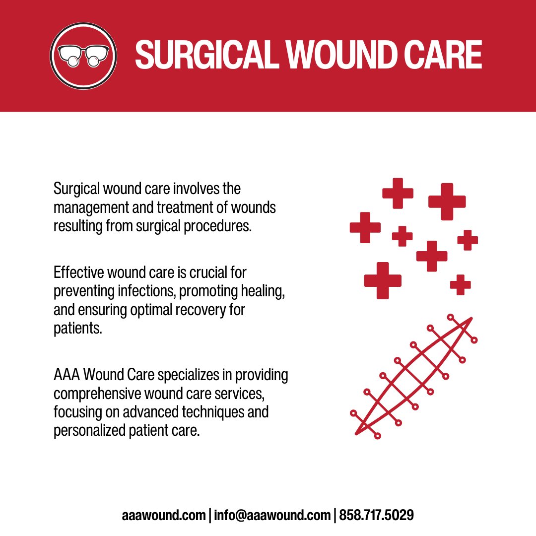 AAAWoundCare's tweet photo. At AAA Wound Care, we're dedicated to taking top-notch care of surgical wounds. Whether it's an abdominal incision, an amputation, or a vascular access wound, our team is ready to step in with quick and expert care. We're here to help your patients recover smoothly and quickly. https://t.co/QHb6VCPECj