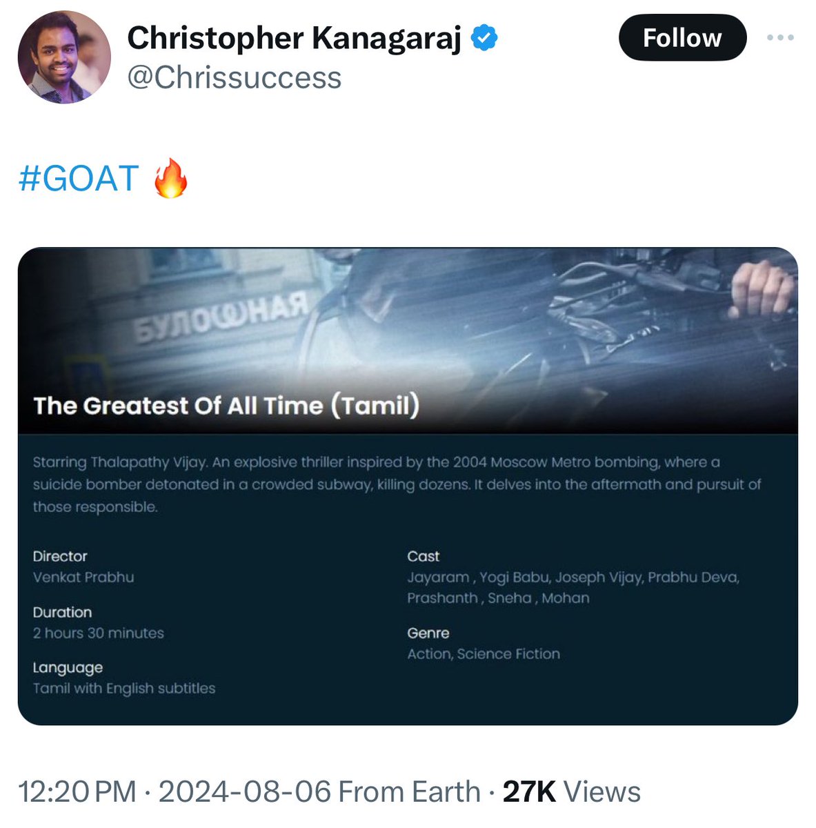 CineKingsley's tweet image. GOAT is copied from #Predestination (2014)
Idhuvum copy ah da @actorvijay ?🤦‍♂️

#GOAT Synopsis 😂