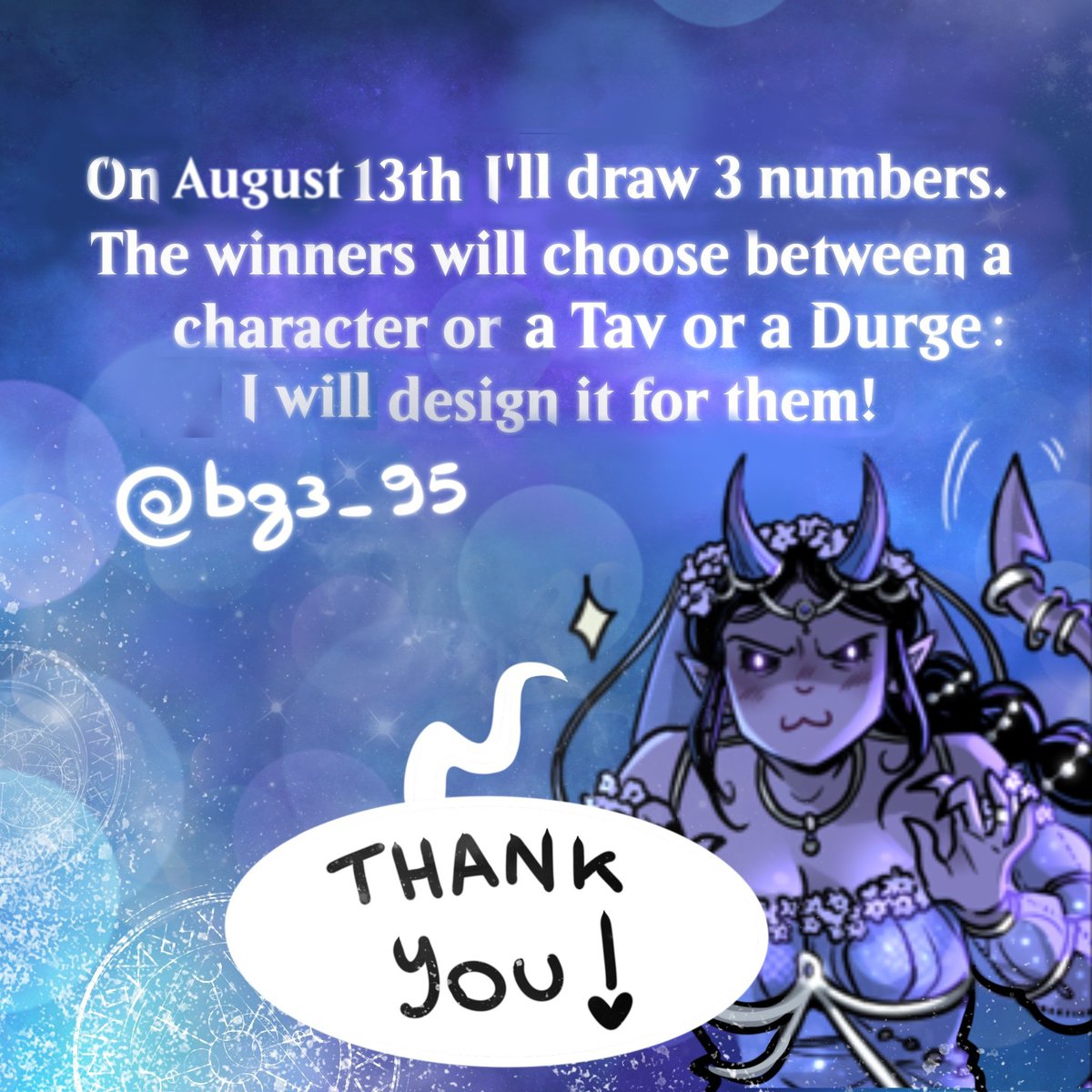 bg3_95's tweet photo. Here we are! 💜
1K... and I don't know how to thank you! 😭💜
As I anticipated, I prepared a giveaway to celebrate, hope you enjoy! Read the rules and Good luck 💫💫👀
#BaldursGate3fanart #baldursgate3 #BG3 https://t.co/Z2x657CKEL