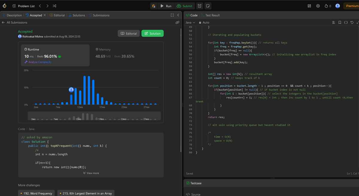 RishiVT_47's tweet photo. 🌟Day 23 of #100DaysOfCode 
✨Revisited video lec 6.3 by @kirat_tw and started solving assignments of week 6 
✨Solved @LeetCode question 347. Top K Frequent Elements. https://t.co/ukmPFwIgR0