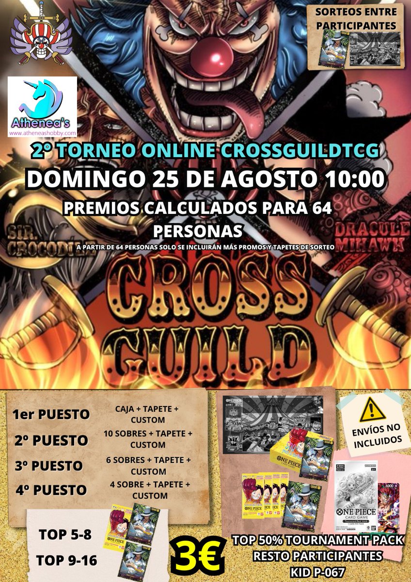 Chavales!! Segunda edición del torneo Online de CrossGuild y atheneas Hobby! Animaros 🙌💪
<a href="/KyoTCG720/">Kyo TCG</a> <a href="/trivent01/">Trivent</a> <a href="/VersusTcg/">Versus TCG</a>
<a href="/SonKireZ/">SonKire 🐒</a> 
atheneashobby.com/one-piece/1172…
