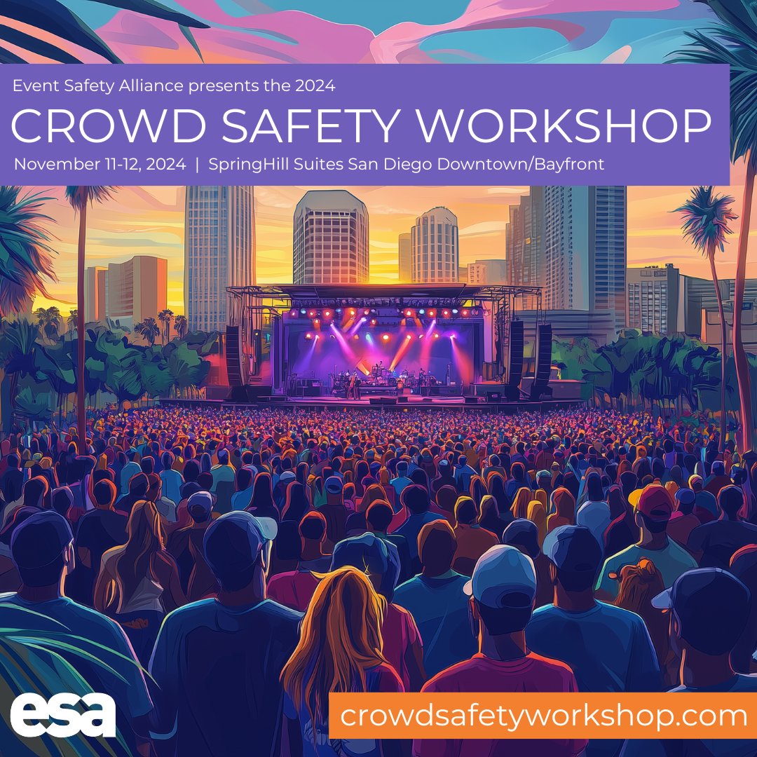 Event Safety Alliance (@eventsafety4all) on Twitter photo ESA is excited to announce the next edition of our Crowd Safety Workshop, a two-day training program designed to enhance public safety and enjoyment at live events and other mass gatherings.
Check our crowdsafetyworkshop.com for details.
#eventsafety #eventprofs #crowdsafety ESA is excited to announce the next edition of our Crowd Safety Workshop, a two-day training program designed to enhance public safety and enjoyment at live events and other mass gatherings.
Check our crowdsafetyworkshop.com for details.
#eventsafety #eventprofs #crowdsafety