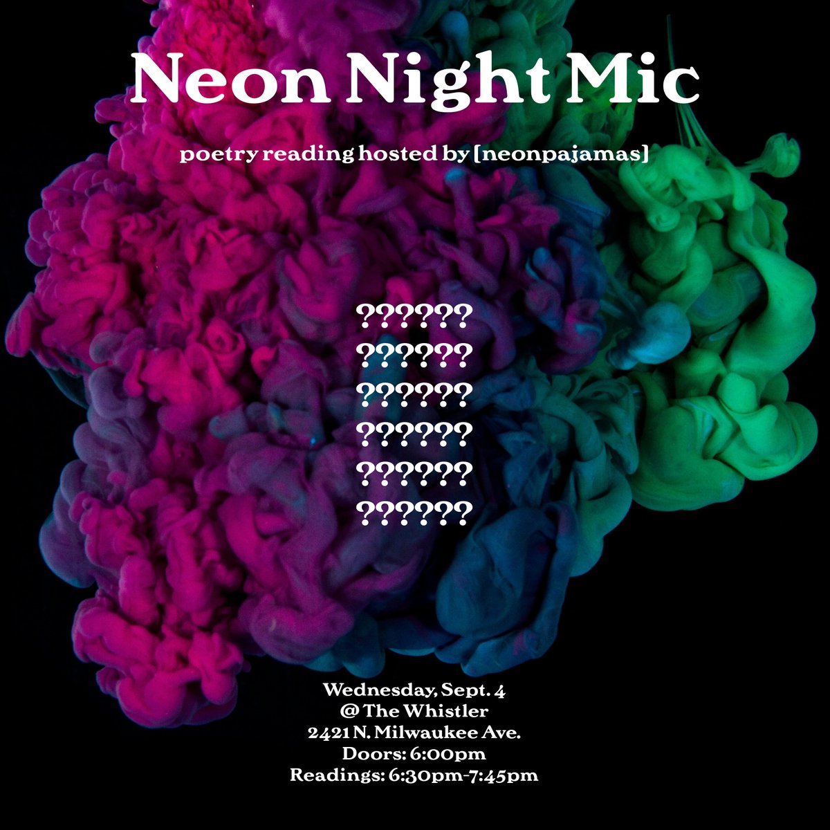 Mark your calendars! I'll be hosting my THIRD reading at The Whistler on September 4 &amp; can't wait to share the lineup. More info coming soon 🤐