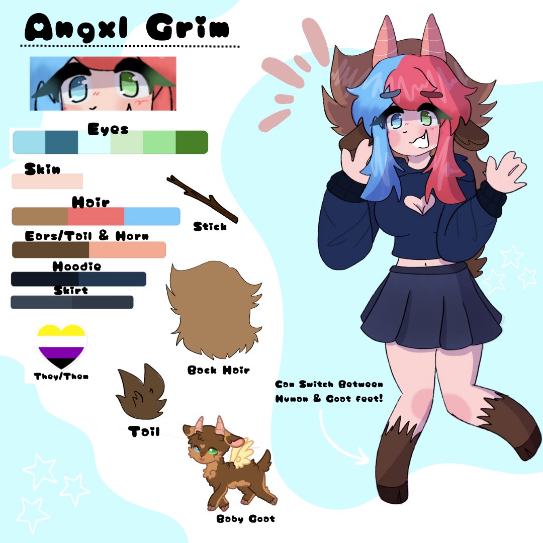 AngxlGr1m's tweet image. ALRIGHT!!! I REDREW MY ART REFERENCE !!!
(i can NOT draw hands bro D: I'm trying my best)
Anyways I hope you guys like the updated version :3
If you have any questions lmk !!