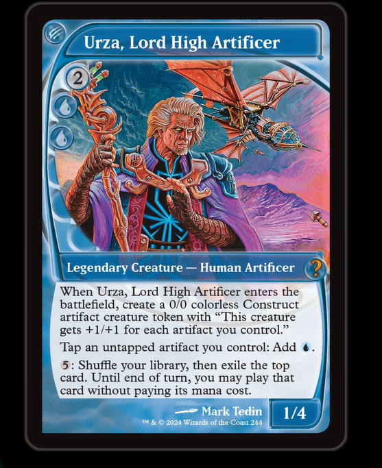 BenBleiweiss's tweet photo. Urza, Lord High Artificer in Future Sight frame with the Original 1998 Vanguard Urza artwork(!) is a card in #MTG Mystery Booster 2! https://t.co/KCaCFCN3XA