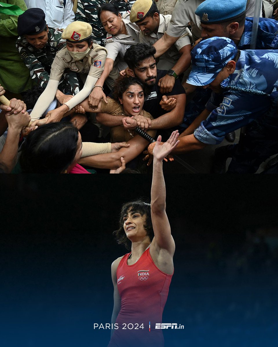 A year of protest against the federation chief.
Slept on pavements for 40 days.
Was beaten, dragged by the police.
Nearly immersed all her medals in the Ganga. 
Underwent knee surgery.
Sealed her Olympic spot after an unforgiving qualification process. 
Became the 1st Indian