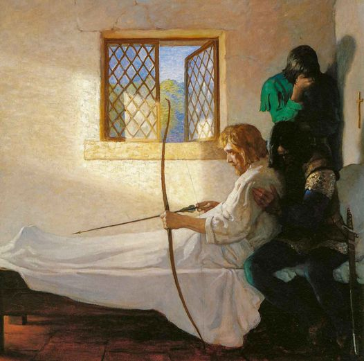 fabiaschi's tweet photo. "The Passing of Robin Hood" (1917) by N. C. Wyeth is both epic and sad at the same time. A timeless classic piece of artwork. https://t.co/lsR394JFpc
