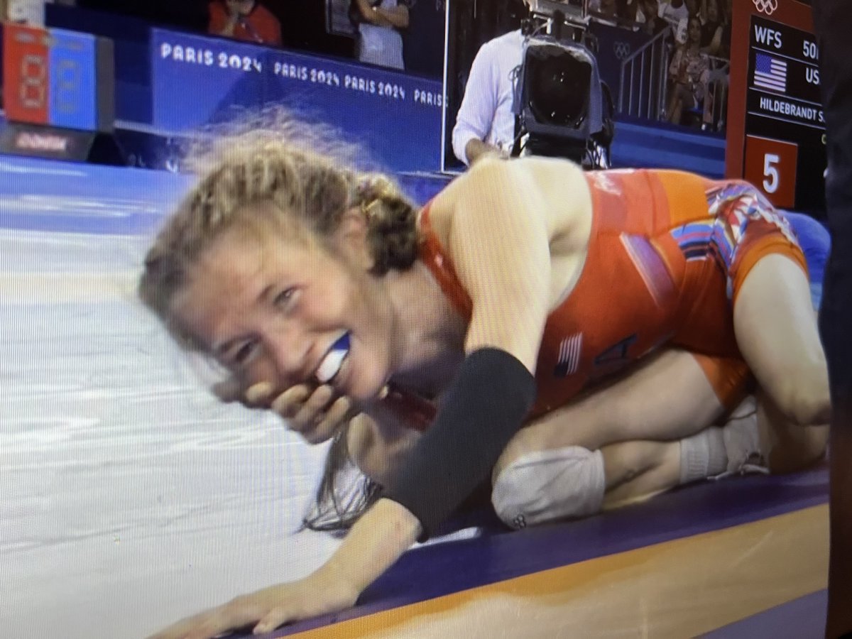 The smile says it all, <a href="/Pennpride365/">Penn High School</a> alum Sarah Hildebrandt has secured Silver and is going for GOLD after defeating Otgonjargal Dolgorgavyn from Mongolia this afternoon in the semi finals!!! We'll keep you posted, congratulations Sarah!!!!! #TeamUSA
