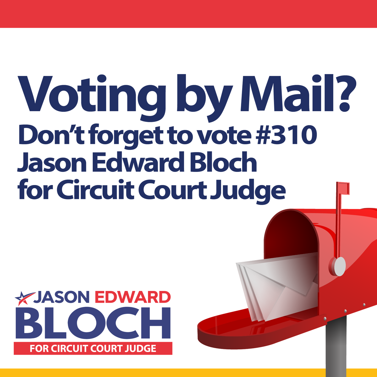 jasonbloch305's tweet photo. If you’re voting by mail, don’t forget to vote for Jason Bloch #310 for Circuit Court Judge! Your mail-in ballot is your voice. Let's ensure justice and fairness for all in Miami-Dade.

To request a vote-by-mail ballot, click here https://t.co/Uy1rQbrzbj. https://t.co/6qdpg1FnRU