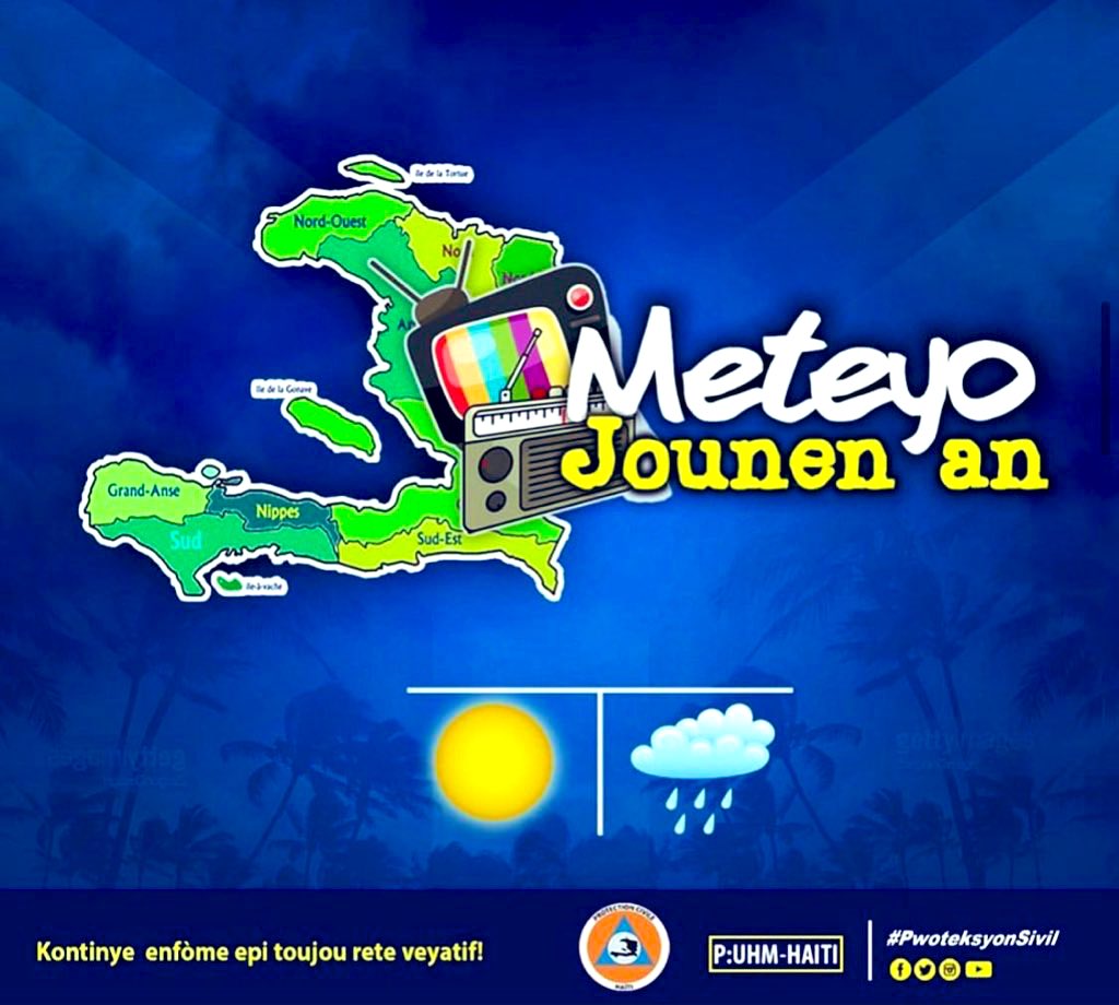 Pwoteksyonsivil's tweet photo. #Ayiti #Meteyo ⛈️☔️🌦️ Madi 6 out 2024.- Depatman Lwès, Nip, Grandans, Nòdwès, Latibonit, Sant ak kèk zòn nan depatman Nò ak Nòdès ka resevwa aktivite lapli ak loray pandan lannuit lan. https://t.co/9i8CNX0zHN