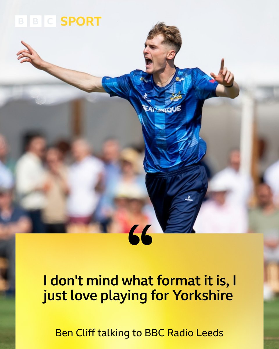 BBC Sport West Yorkshire (@bbcwys) on Twitter photo 🗣️ "I'm just glad I can contribute to this great team."
🏏 Ben Cliff talks to @SportingLives1 after taking 3 for 54, as <a href="/YorkshireCCC/">Yorkshire CCC</a>  beat Essex by three wickets in the One Day Cup with 11 balls remaining. 
🎧 Listen here: bbc.in/3AbCo6m
#YCCC | #bbccricket | 🗣️ "I'm just glad I can contribute to this great team."
🏏 Ben Cliff talks to @SportingLives1 after taking 3 for 54, as <a href="/YorkshireCCC/">Yorkshire CCC</a>  beat Essex by three wickets in the One Day Cup with 11 balls remaining. 
🎧 Listen here: bbc.in/3AbCo6m
#YCCC | #bbccricket |