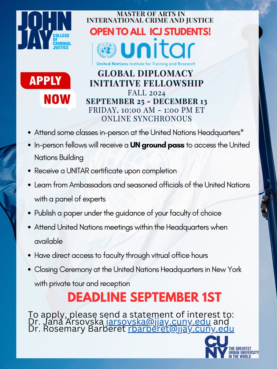 We are now accepting applications for the UNITAR Global Diplomacy Initiative Fellowship! This fellowship is open to on-campus and online students. Apply today!