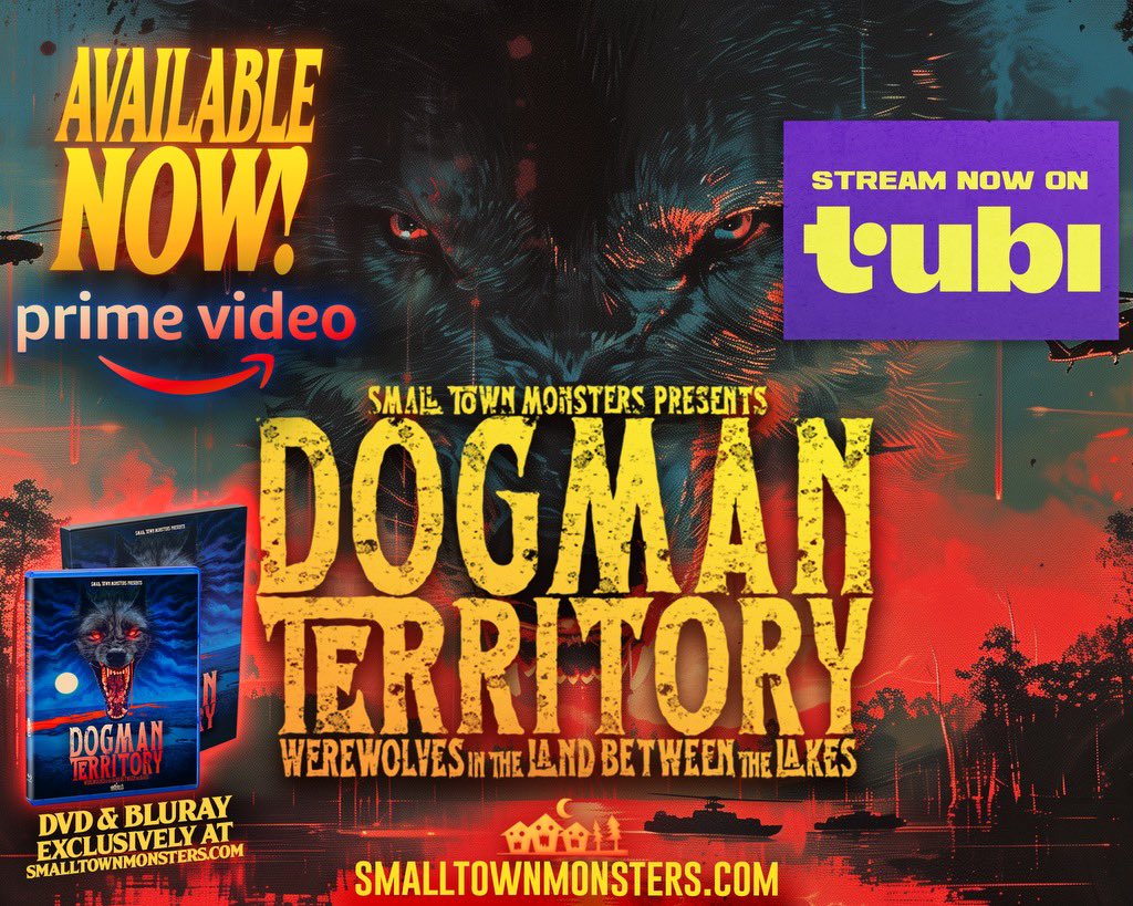 SmlTownMonsters's tweet photo. Dogman Territory: Werewolves in the Land Between the Lakes is available right now on Prime AND Tubi. Learn the terrifying story of one of North America’s darkest urban legends, and the ongoing sightings that surround it. 

https://t.co/lFiyLck0lB https://t.co/NzuKhrf4Ws