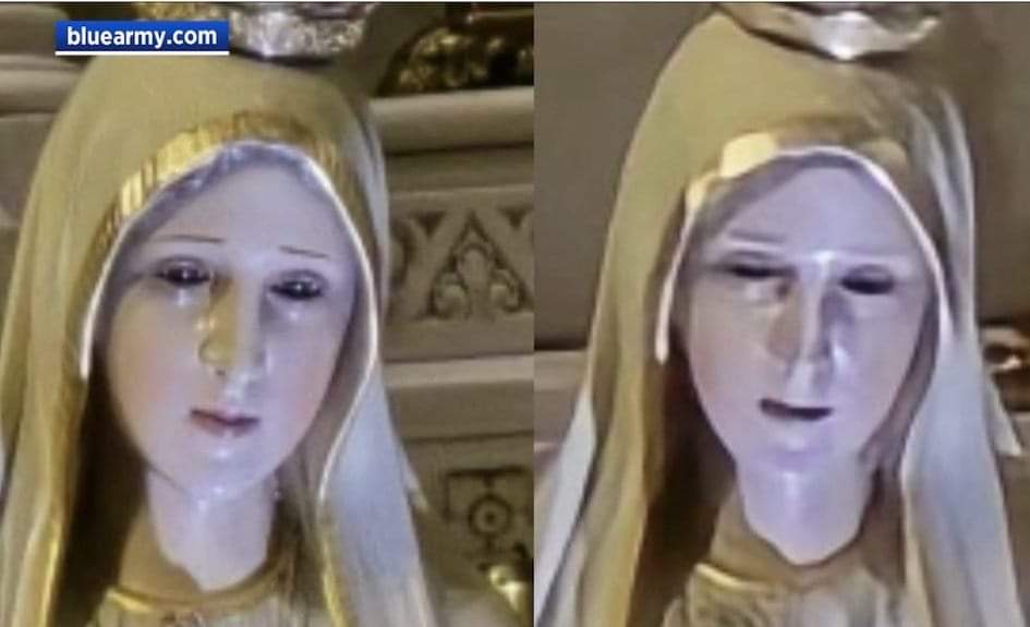 MBartoldGen315's tweet photo. ⚜️ The #PilgrimVirgin of #Fatima statue opened &amp; closed her #eyes this past Friday in Ohio. The phenomena was previously witnessed this past June in Long Island. [Note: I do *not* support the Blue Army/WAF views on the #consecrationofRussia.] 
#Rosary #5FirstSaturdays #Scapular https://t.co/t31rIbp0nz