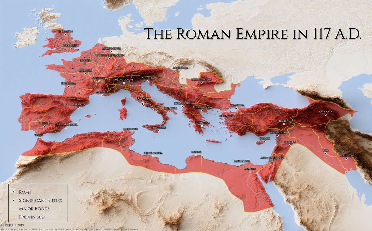 26. The Roman Empire at its territorial height in 117 A.D