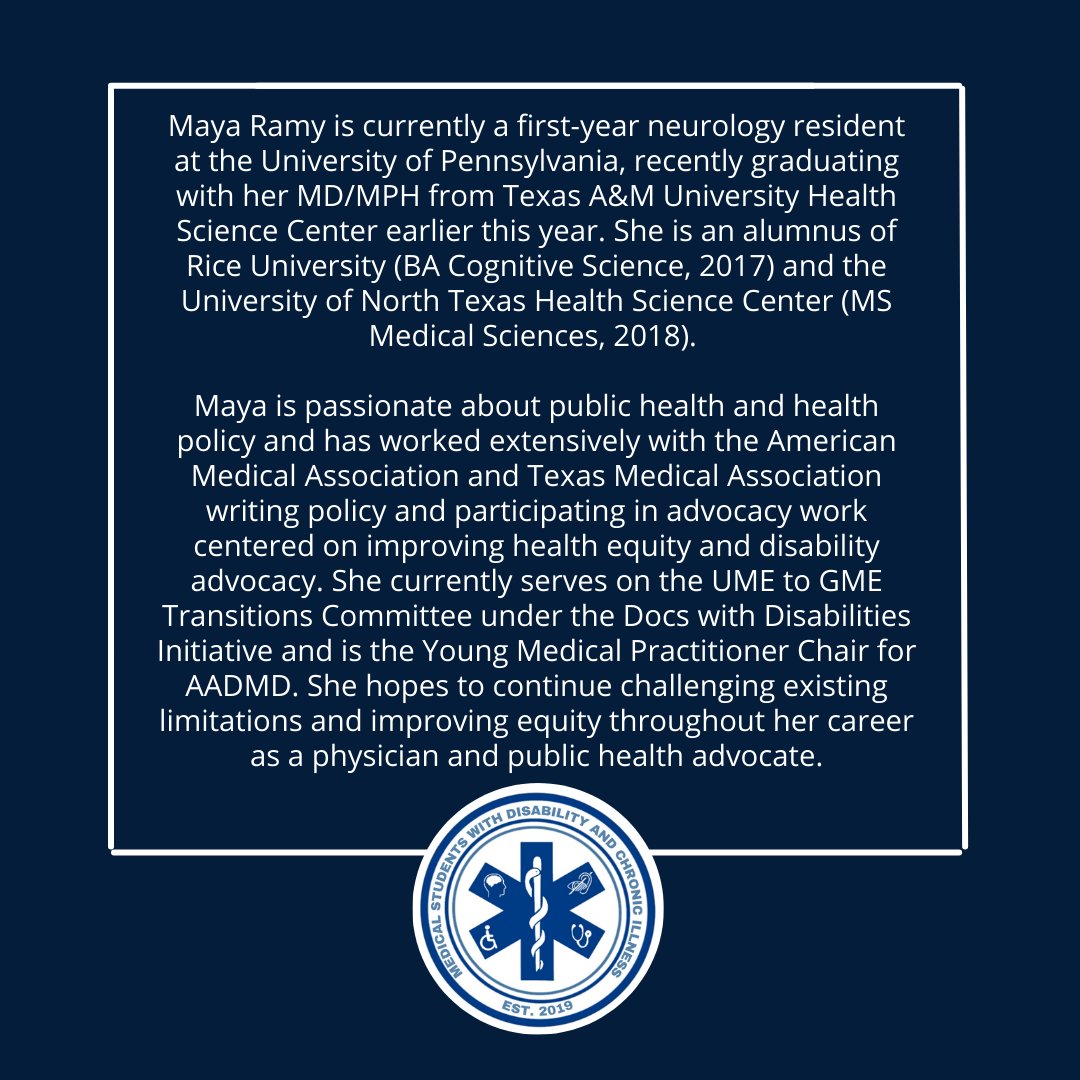 Congratulations Dr. <a href="/MayaMRamy/">Maya Ramy, MD, MPH, MS</a>, who has been awarded our Advocacy and Leadership Award! We can’t wait to see the incredible advocacy initiatives you continue to spearhead now and in the future 

#DocsWithDisabilities #AccessInMedicine #PennNeurology #PhysicianAdvocate