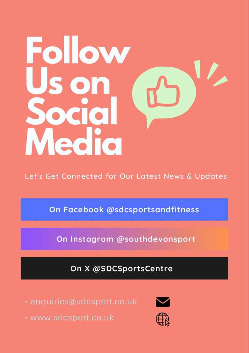 Give us a follow on all our platforms for the latest up to date news and offers from South Devon College Sports and Fitness!