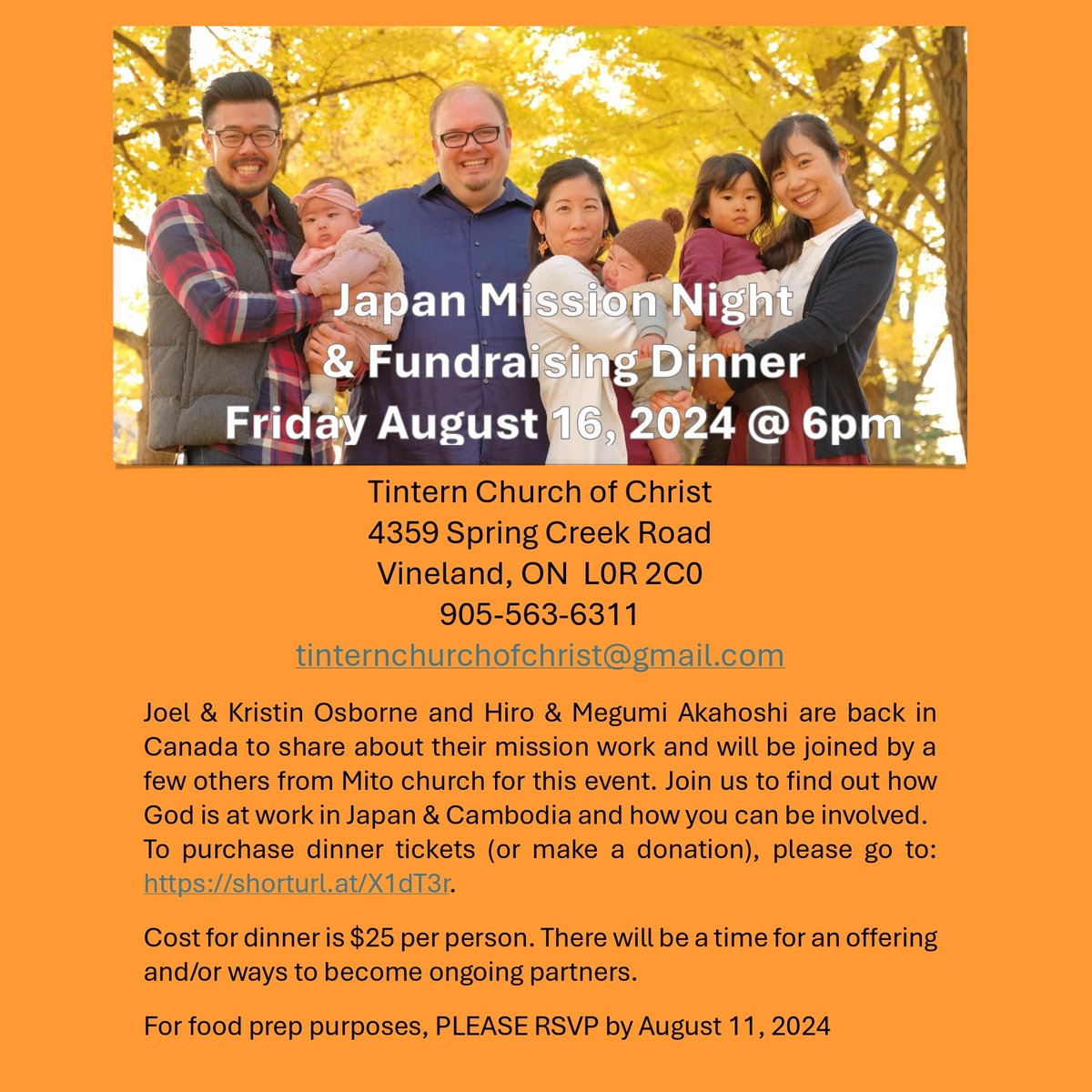 To purchase dinner tickets (or make a donation) please go to: canadahelps.org/en/charities/8…  Deadline is August 11.
