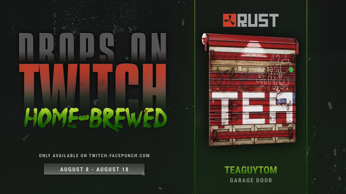 playrust's tweet photo. Are you tuning in to @twitch on Thursday and watching @teaguytom?
Check out his exclusive Twitch Drop that you can claim from 08/08 - 18/08!
Sync your accounts here: https://t.co/Dazxq5qVAv https://t.co/C1qKPlLdV1