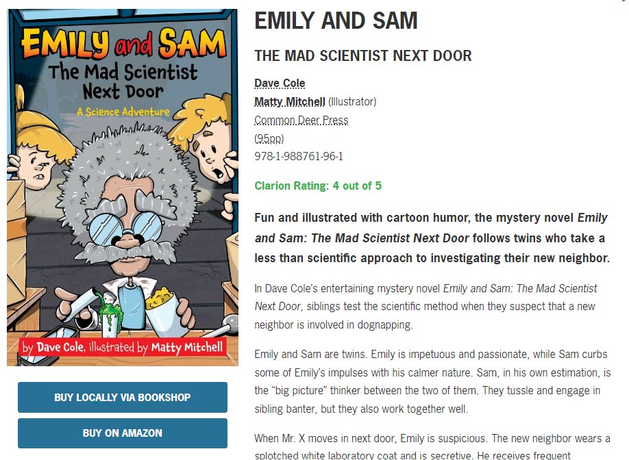 ⭐Review of Emily and Sam: The Mad Scientist Next Door via @ForewordReviews 

An educational mystery novel, Emily and Sam: The Mad Scientist Next Door introduces a spirited duo who test their skills in their search for missing dogs, learning how to be good neighbors along the way