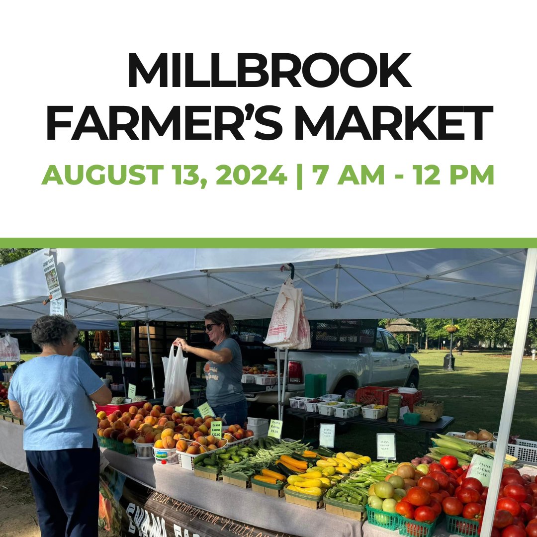 ElmoreEDA's tweet photo. Tuesday, August 13th will be the last opportunity to explore Millbrook's farmer's market this year. The market will be held from 7 AM - 12 PM. Don't miss out on the last Millbrook Farmer's Market of the summer!

#farmersmarket #Millbrook #liveherebuyhere #shopsmall #ElmoreCounty https://t.co/i4S7ndp9Vs