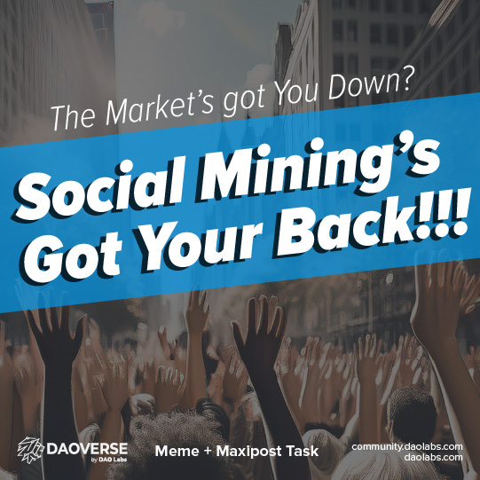 TheDAOLabs's tweet image. 🐻 The #btcdump is letting you Down? #SocialMining is #MarketCrash -Proof!💪

🏃‍♂️Our Community welcomes all the hard workers . There's a task for you on #DAOVERSE so you can forget about the #market 

✍️ community.daolabs.com/task/the-marke…