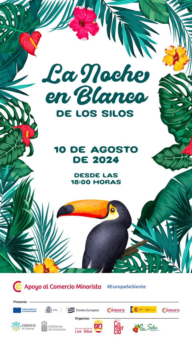 TurismoLosSilos's tweet photo. 📣📣📣 La noche más tropical llega a #LosSilos #islabaja #tenerife #shopping #einkaufgehen #shopuntilyoudrop 

La noche en blanco de Los Silos llenará de música, color y descuentos nuestras calles!

Sábado 10 de agosto
Desde las 18.00 horas

#EuropaSeSiente https://t.co/BJNNv02bxN