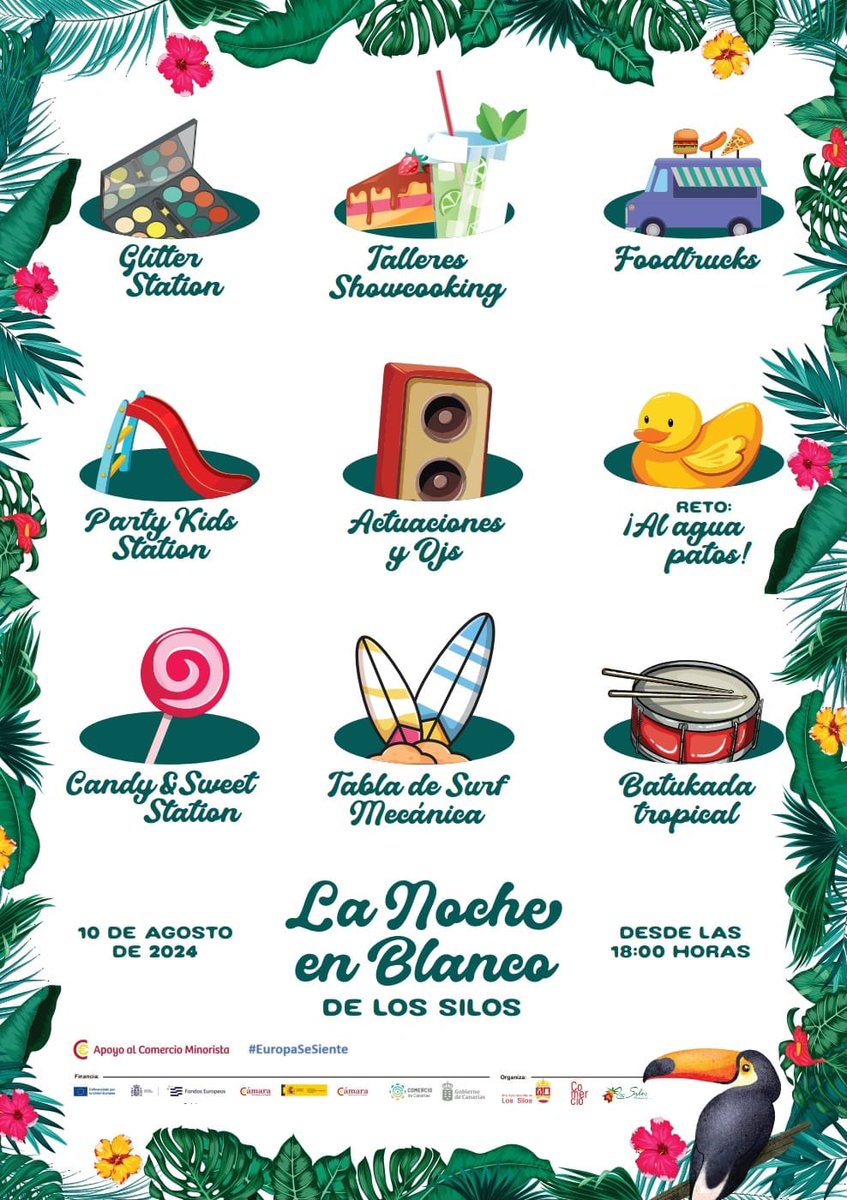 TurismoLosSilos's tweet photo. 📣📣📣 La noche más tropical llega a #LosSilos #islabaja #tenerife #shopping #einkaufgehen #shopuntilyoudrop 

La noche en blanco de Los Silos llenará de música, color y descuentos nuestras calles!

Sábado 10 de agosto
Desde las 18.00 horas

#EuropaSeSiente https://t.co/BJNNv02bxN